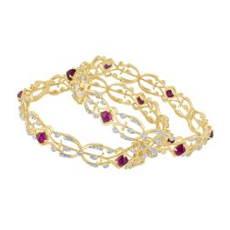 Dazzling Pink Gemstones Bangle Set of 2