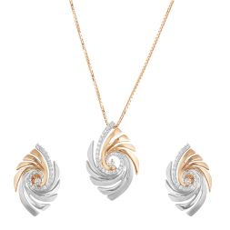 Dual Toned Swirls Diamond Platinum Pendant Set