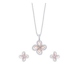 Floral Dual Toned Platinum And Rose Gold Pendant Set