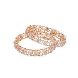 Shimmering Rose Gold and Diamond Pair Of Bangle