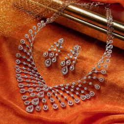 Elaborate Lattice Pattern Diamond Jewellery Set in Rose Gold