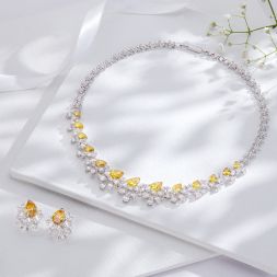 Radiant Floral Diamond and Yellow Stone Necklace Set