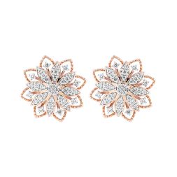 18Kt Rose Gold Floral Earrings with Diamonds