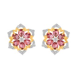 Elegant Pink Ruby and Diamond Earrings