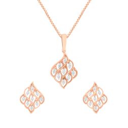 Stylish Rose Gold Pendant and Earrings With Diamonds