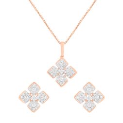 Delicate Diamond Pendant and Earrings Set in Rose Gold