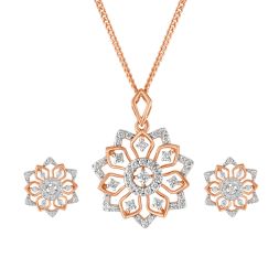 Glossy Floral Rose Gold Pendant Set