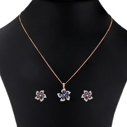 Floral Blue Topaz and Diamond Pendant Set