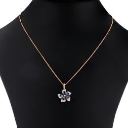 Floral Blue Topaz and Diamond Pendant