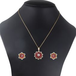 Elegant Pink Ruby and Diamond Pendant Set