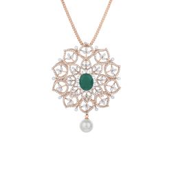 Pearl Drop Floral Diamond Pendant