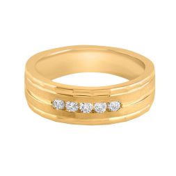 Refined Yellow Gold and Diamond Men's Finger Band