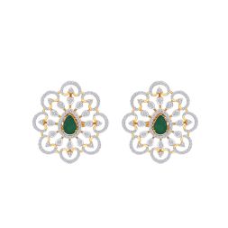 Vibrant Floral Diamond and Green Gemstone Earrings