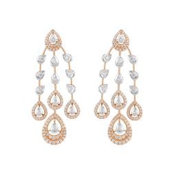 Elaborate Lattice Pattern Diamond Earrings in Rose Gold