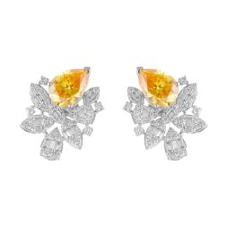 Radiant Floral Diamond and Yellow Stone Earrings