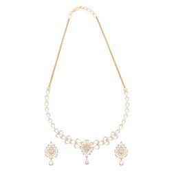 Bejewelled Leaf Design 14KT Rose Gold Jewellery Set