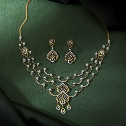 Gilded Leaf Design Diamond Necklace Set