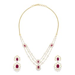 Gemstones Studded Diamond Necklace and Earrings Set