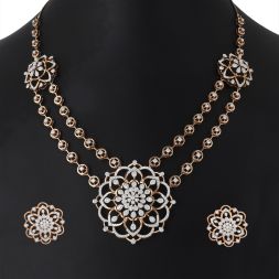 Floral Earrings and Necklace Set in Rose Gold