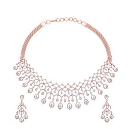 Rose Gold Necklace and Earrings Set With Diamonds