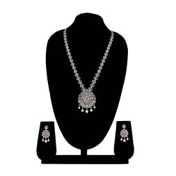 Floral Motif Diamond and Red Gemstone Haram Necklace Set