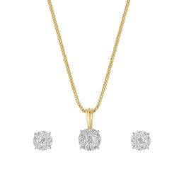 Dainty 18Kt Yellow Gold Crown Star Pendant and Studs