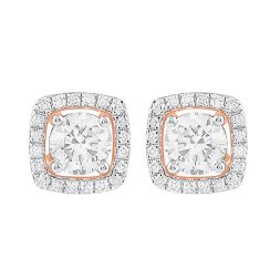 Modern 18Kt Rose Gold and Diamond Studs