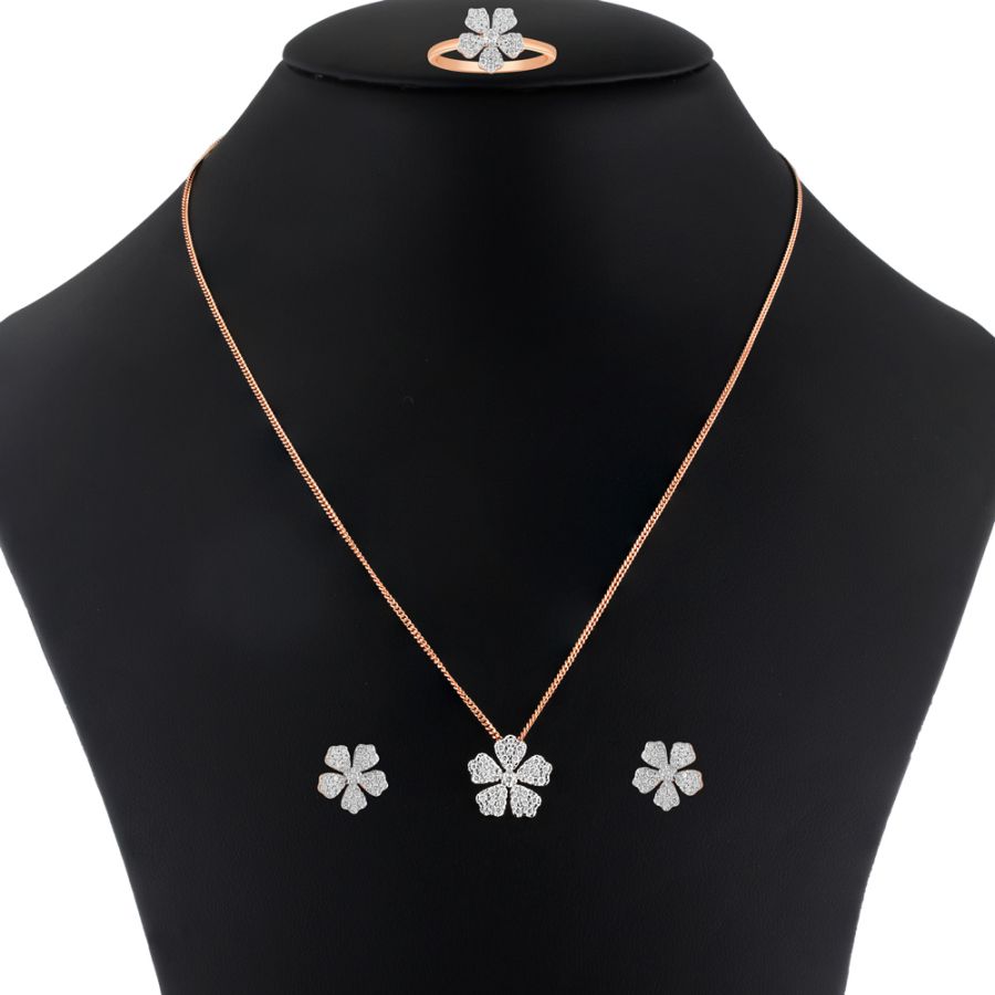 Charming Floral Diamond Pendant Set