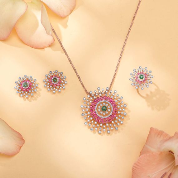 Buy Classic Starburst Design Diamond Pendant Set OBX24006 D438X0B Online at ORRA