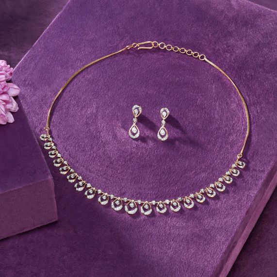 Buy Gleaming Drop Design Diamond Necklace Set ONS23A26 D400X0B Online at ORRA