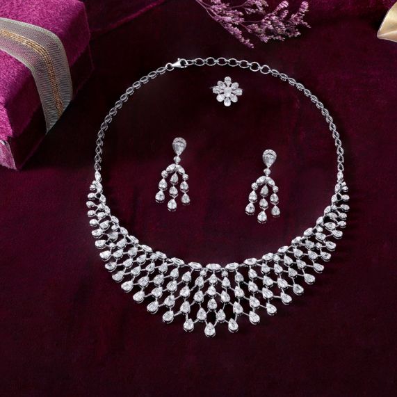 Emerald Cut and Round Diamond Necklace
