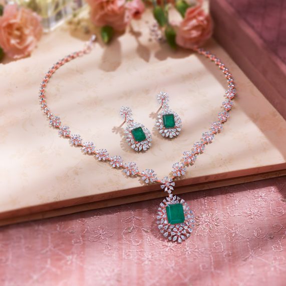 Statement Emerald Necklace with Diamonds | AC Silver