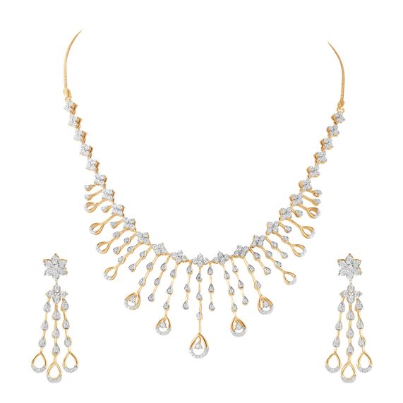 Buy Floral Miracle Plate Diamond Necklace Set ONS20020 D400X1C Online at ORRA