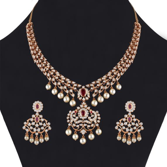 Buy Alluring 18Kt Rose Gold Necklace and Earrings Online | ORRA