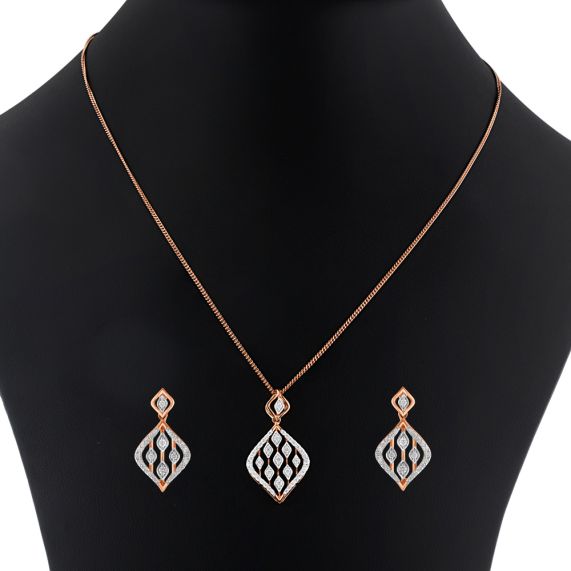 Buy Delicate Geometric Rose Gold Pendant Set OSP23044 D300X0B Online at ORRA