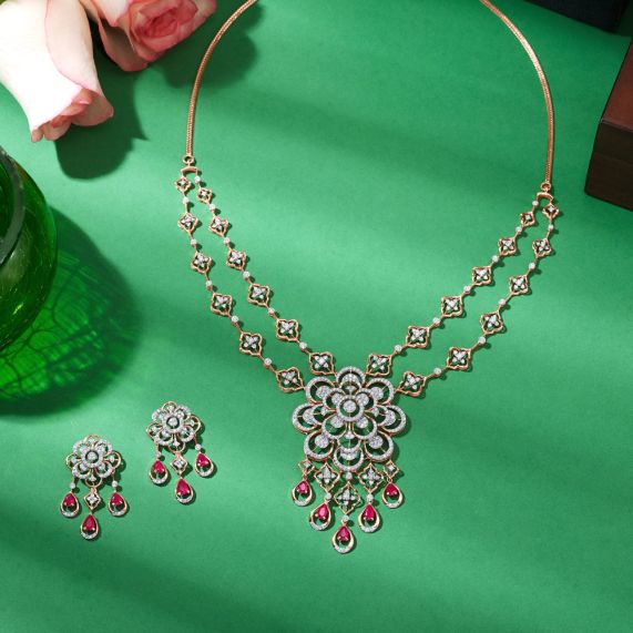 Buy Dewdrop Design Red Gemstone Jewellery Set ONS23047 D410X1B Online at ORRA