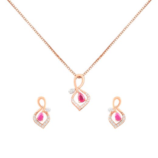 Bejewelled Red Stone and Diamond Pendant Set