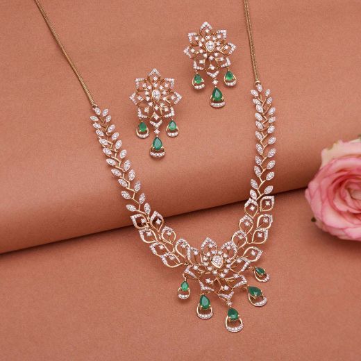 Floral Green Drops Diamond Necklace Set