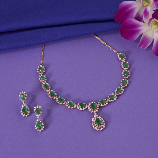 Evergreen Green Stone Diamond Necklace Set