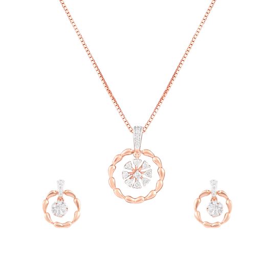 Round Floral Diamond Pendant Set