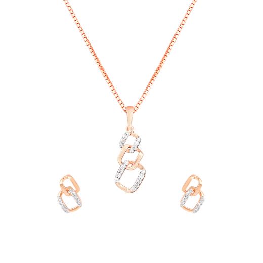 Chain Design Diamond and Rose Gold Pendant Set