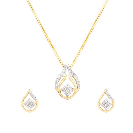 Exquisite Leaf Design Diamond Pendant Set