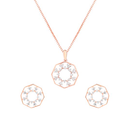 Gleaming Geometric Diamond and Rose Gold Pendant Set