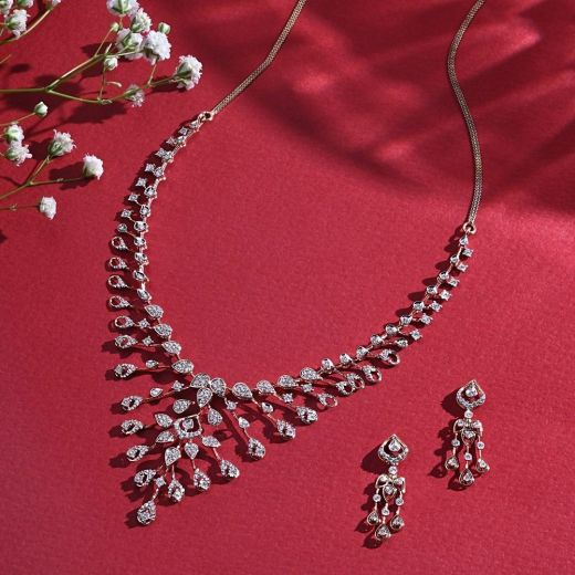 Elegant Leaf Design Diamond Astra Necklace Set