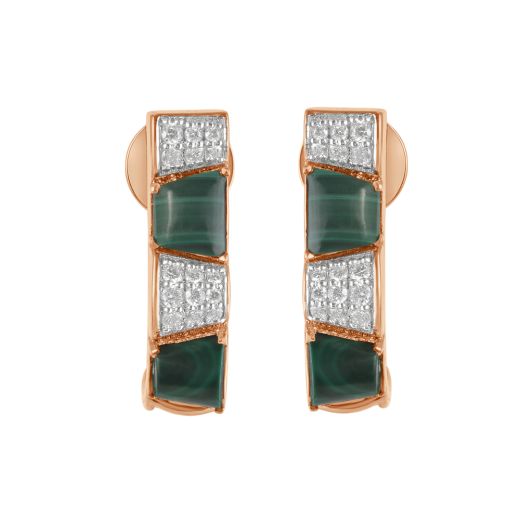 Simple Green Malachite and Diamond Desired Earrings in Rose Gold
