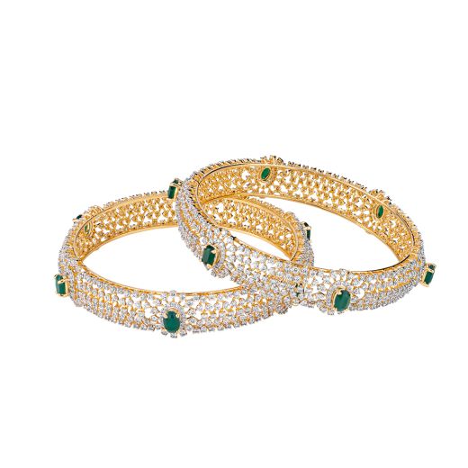 Luxurious Diamond and Emerald Bangle