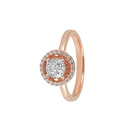 Diamond Encircled Solitaire Ring in 18KT Rose Gold