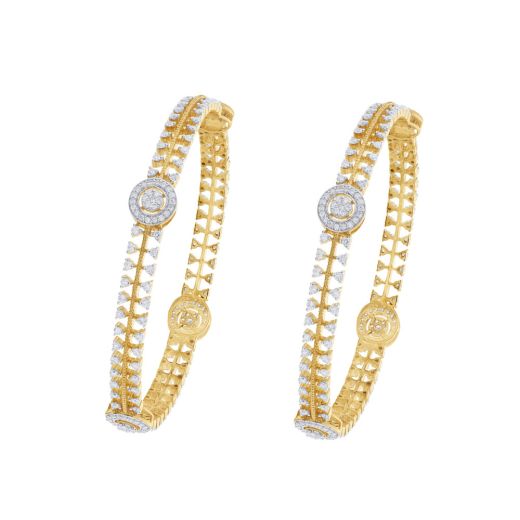 Classic Cluster Diamond Yellow Gold Bangle Set of 2