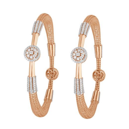 Exquisite 18Kt Rose Gold Lattice Design Bangle Set of 2