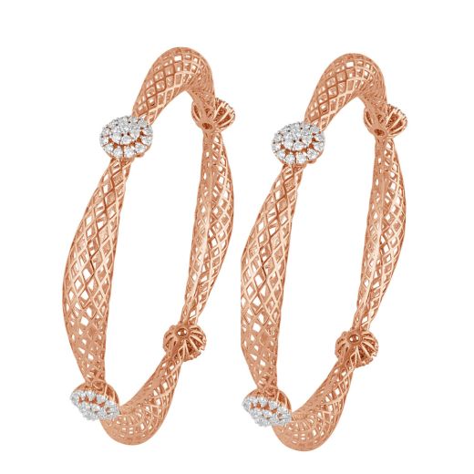 Filigree Design 18KT Rose and Diamond Bangle Set of 2